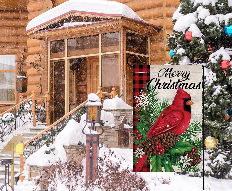 BLKWHT Christmas Cardinal Bird Garden Flag 12x18 Vertical Double Sided Winter Holiday Outside Decorations Burlap Yard Flag BW540 - Image 3